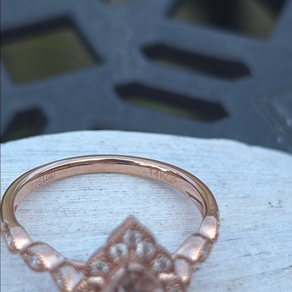 Pear Cut 1.25 tcw Morganite & Diamond Ring 14k Rose GP Sterling Silver Size 7 - Picture 11 of 13